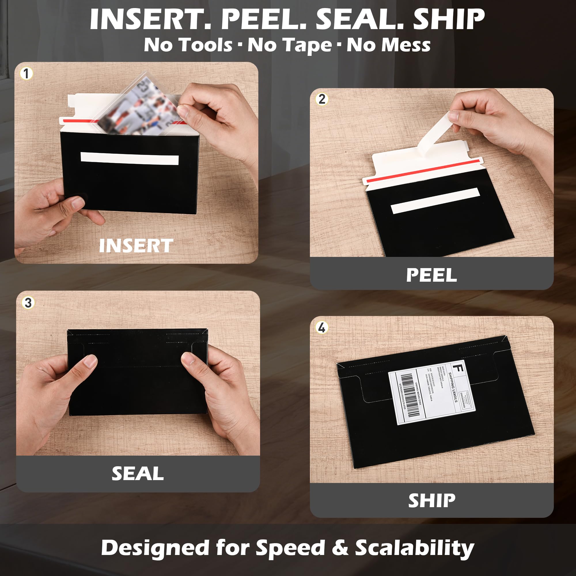 Lot de 200 enveloppes d'expédition autocollantes pour cartes à collectionner - Taille parfaite pour pochettes semi-rigides et protecteurs de cartes - 17,8 x 11 cm