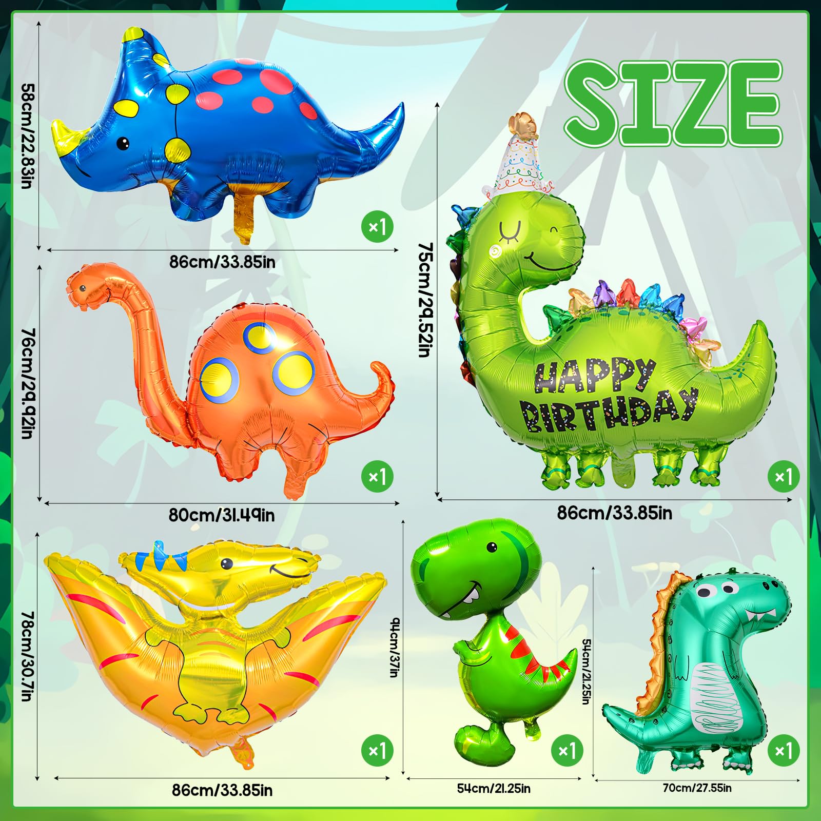 8 Pcs Ensemble Ballons De Dinosaures, Dino Jungle Ballon