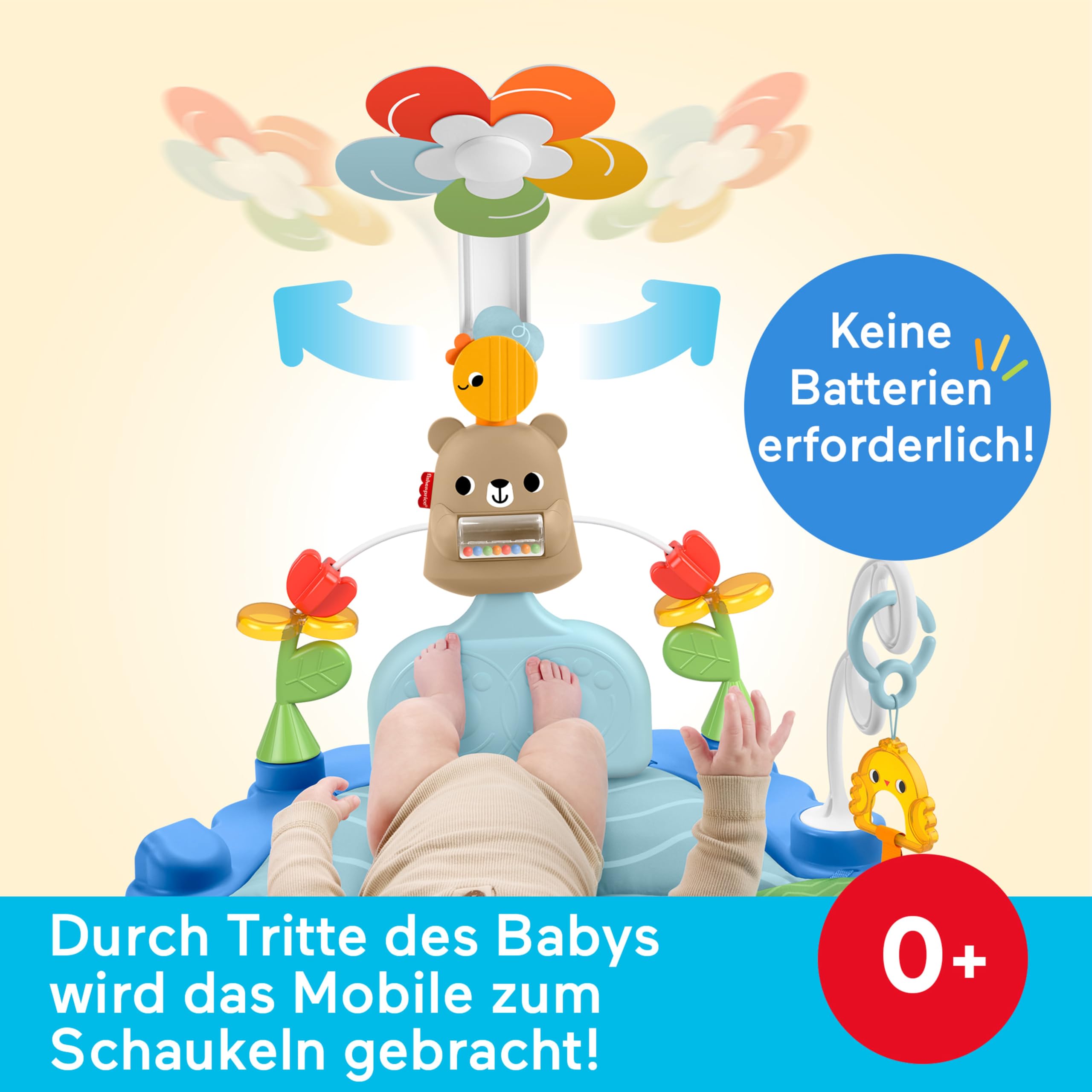 Fisher-Price Spieldecke für Babys 3-in-1 Kick & Sway sensorisches Aktivitätsspielzeug für die spielerische Entwicklung von Neugeborenen ab 0 Monaten, JMT98