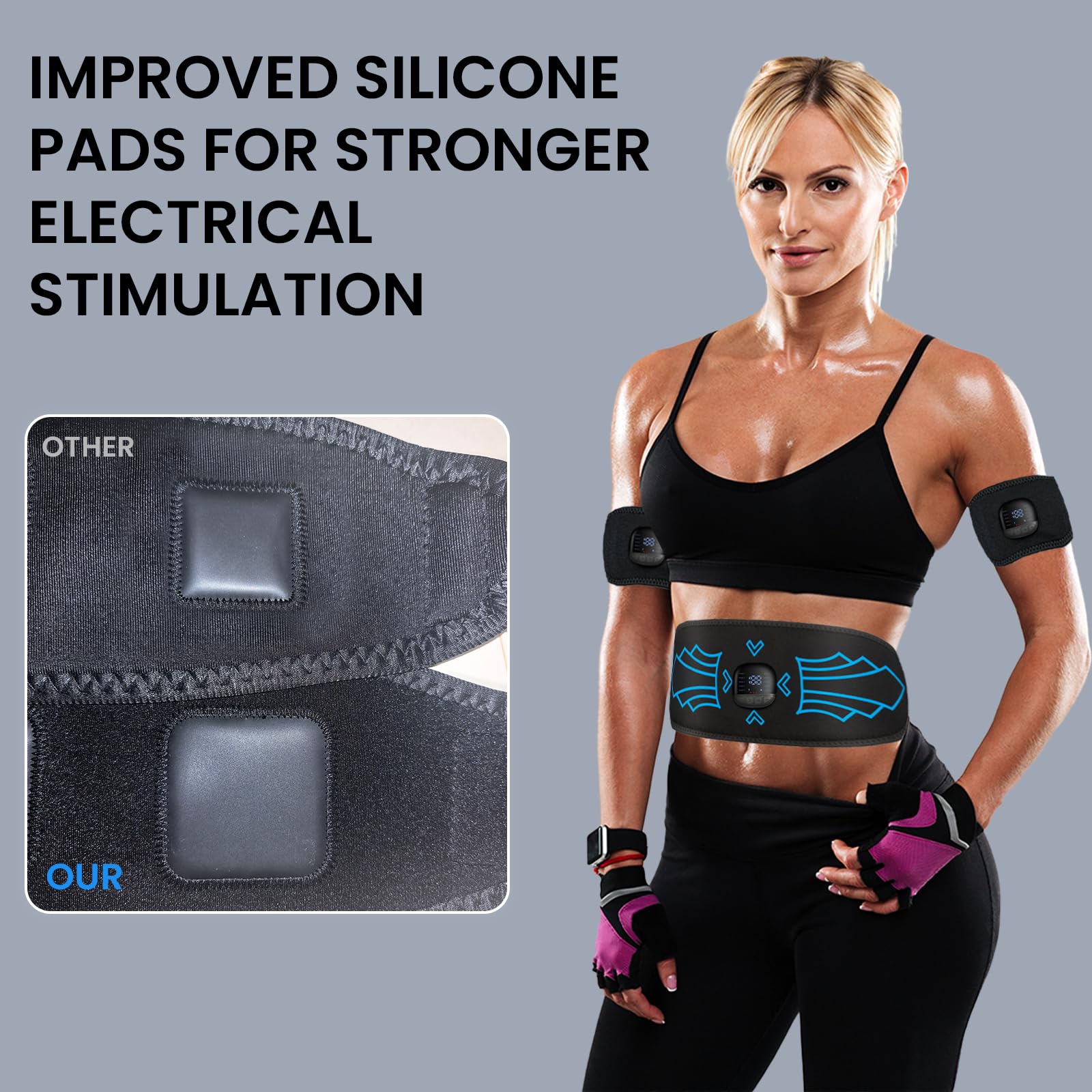 Abdominales Electroestimulacion, 10 Modos Y 30 Intensidades EMS Electroestimulador Abdominal, Electroestimulador Muscular con Indicador del Consumo De CaloríAs, Electroestimulador Recargable
