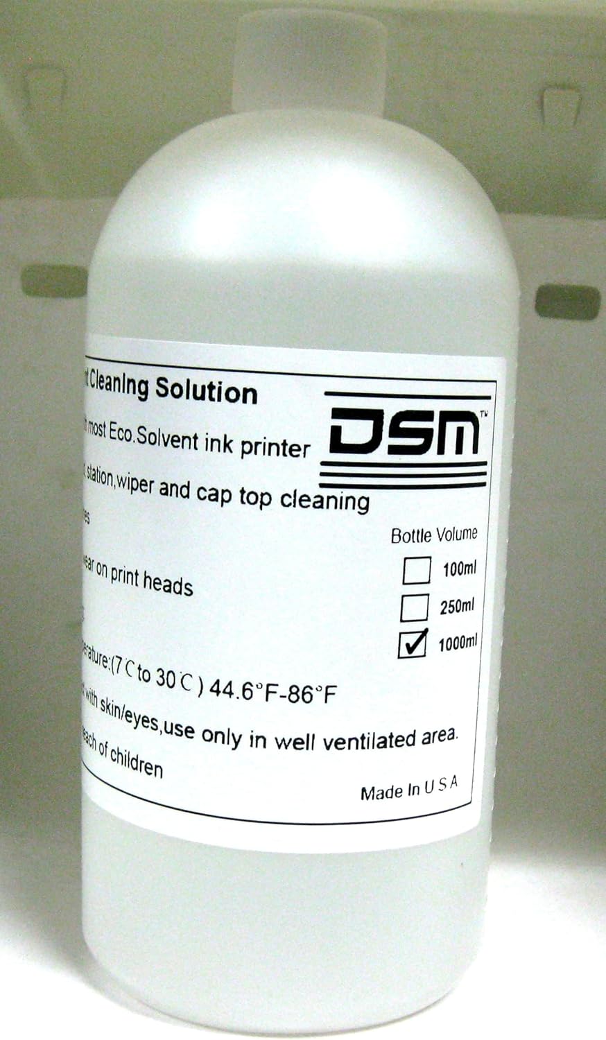 DSM Eco Solvent Cleaning Solution1000 ml (1 Liter) for Mimaki Roland Mutoh Epson Ink Line Head Flushing Liquid (Made in USA)