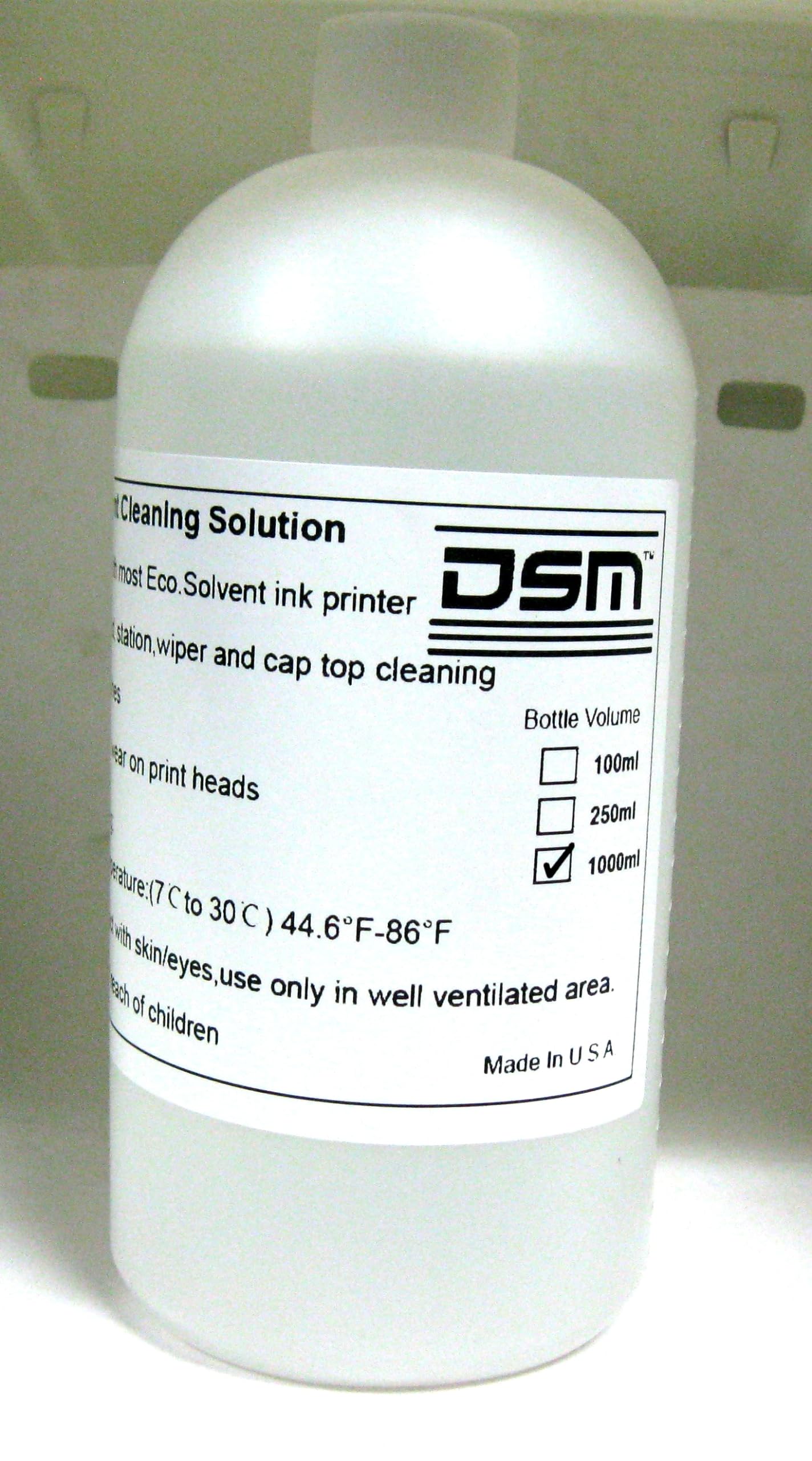 DSM Eco Solvent Cleaning Solution1000 ml (1 Liter) for Mimaki Roland Mutoh Epson Ink Line Head Flushing Liquid (Made in USA)