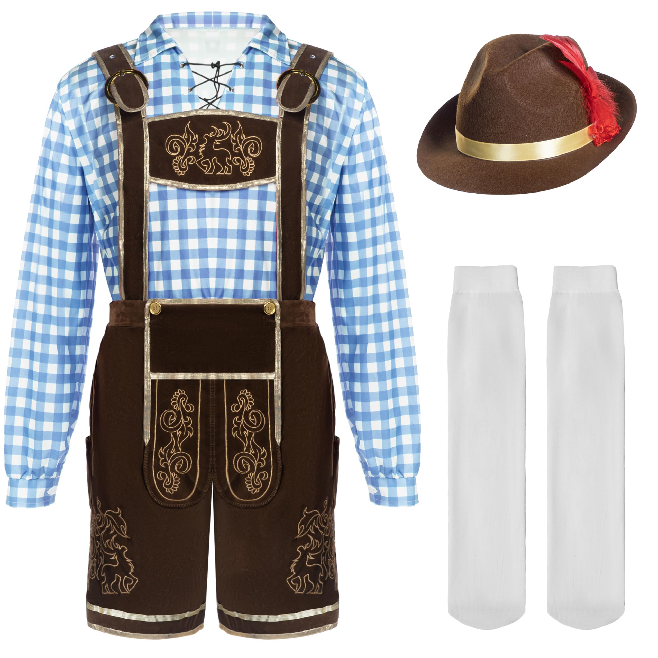 Spooktacular Creations Grün Blau Rot kariertes deutsches bayerisches Oktoberfest-Kostümset für Herren für Halloween-Verkleidungspartys und Bierfest