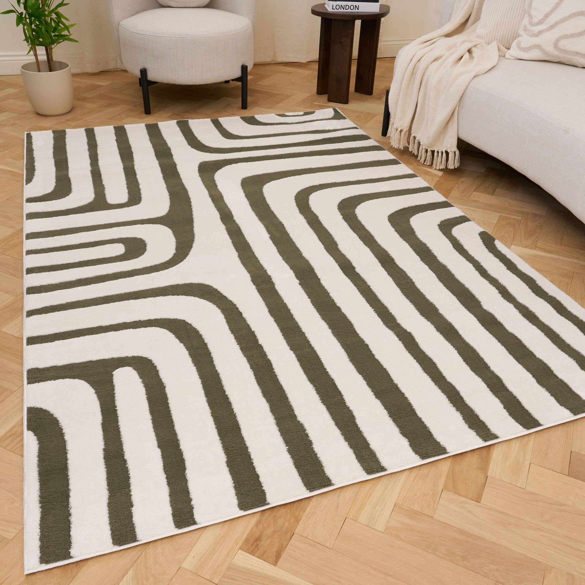 THE RUGS Living Room Rug, Loft Collection – Modern Textured 14mm Soft Pile Area Carpet, Non-Shedding & Easy Care [ Geometric Green, 80x150 cm] — image 1