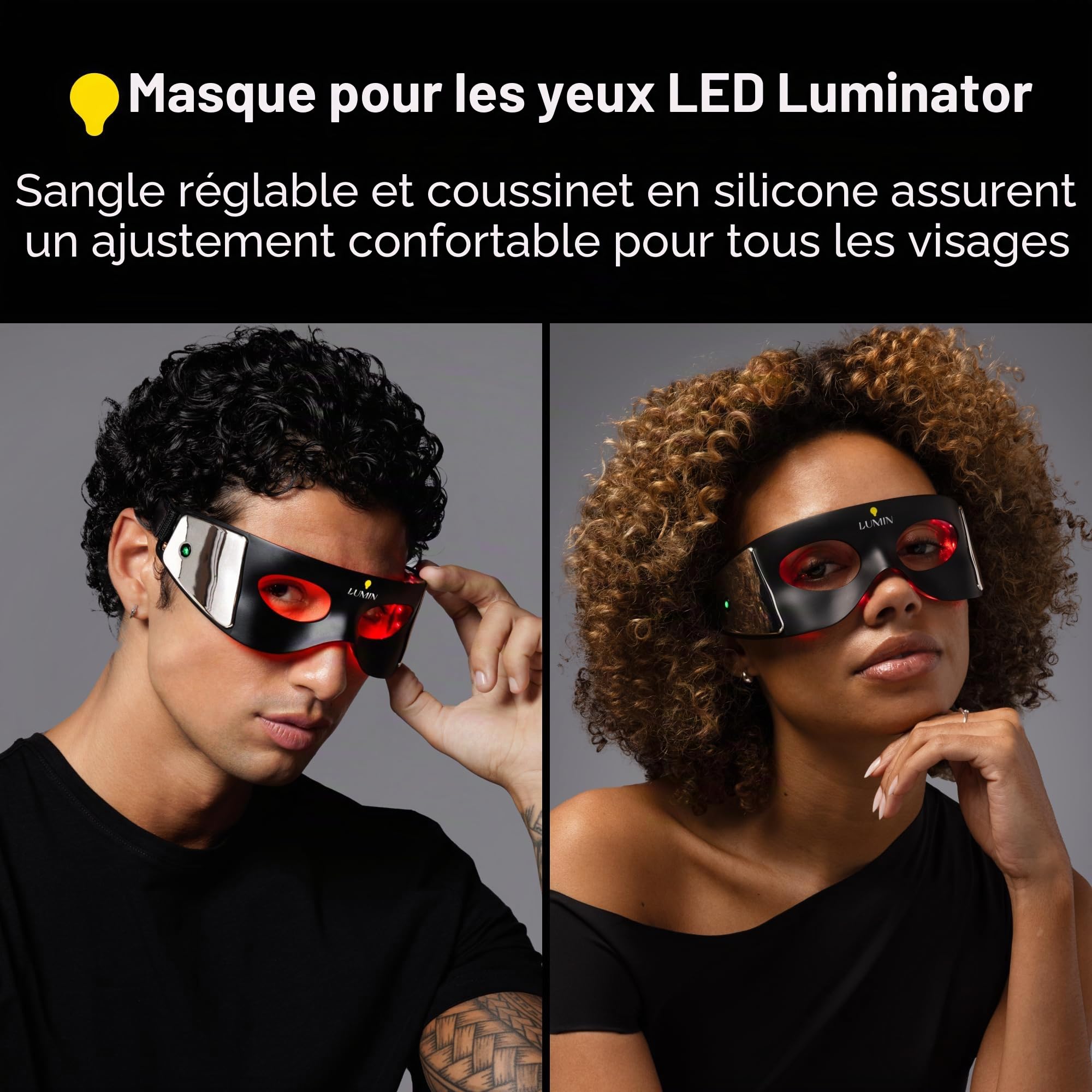 Lumin ator Masque pour les yeux LED pour homme et femme, stimule le collagène, réduit les cernes et les rides, thérapie par la lumière rouge pour le traitement sous les yeux et le rajeunissement