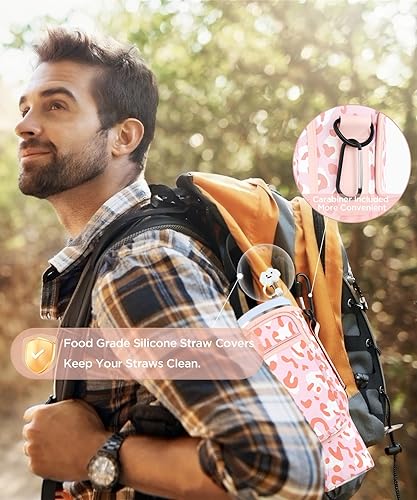 Miniatura 6 de Soporte para botella de agua con bolsillo para teléfono Stanley de 40 onzas con asa, bolsa de neopreno para vaso con correa ajustable para