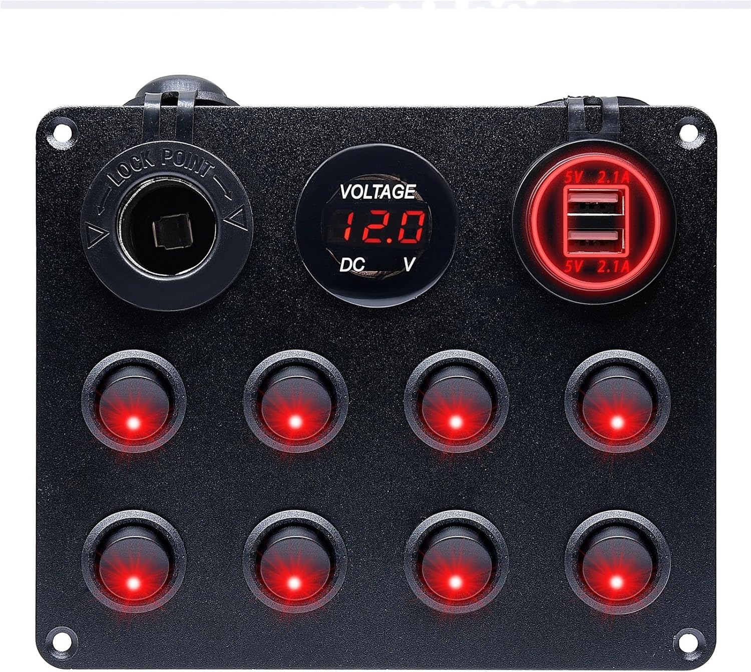 8 Gang Switch Panel Rocker Circuit Breaker Toggle Switch Panel with Dual USB Charger 12V Voltage Meter for Car Boat RV Camper(Red A)