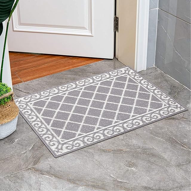 Homodeco Washable Door Mats Indoor, 40 x 60 cm, Non Slip Soft Rubber Backing Door Mat for Front, Dirt Trapper Mat Super Absorbent Entrance Rug for Kitchen Home Inside Outside (Grey)