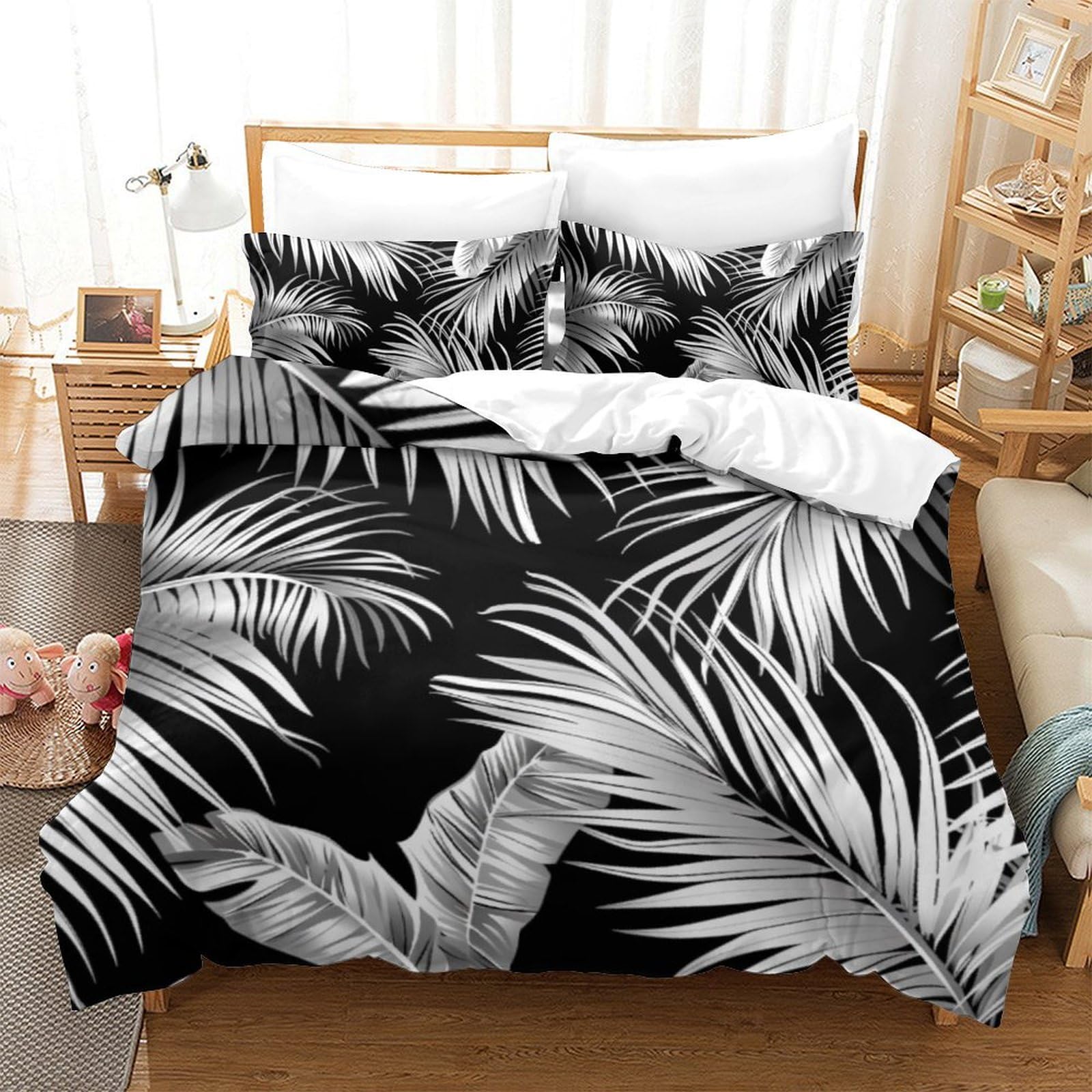 Housse de couette 220x240 imprimé feuilles pour une chambre nature et cocooning