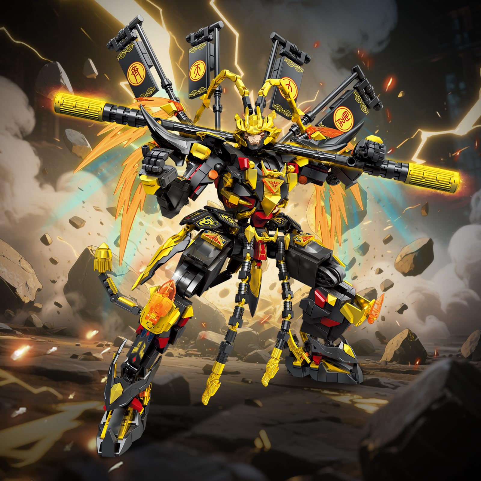 Mech Wukong Building Blocks with Glow in The Dark Effect, Compatible with Lego, Chinese Classical Mythology Design, Home & Office Deco, Nice Gift for Adults, Boys and Girls 12+（1128pcs）