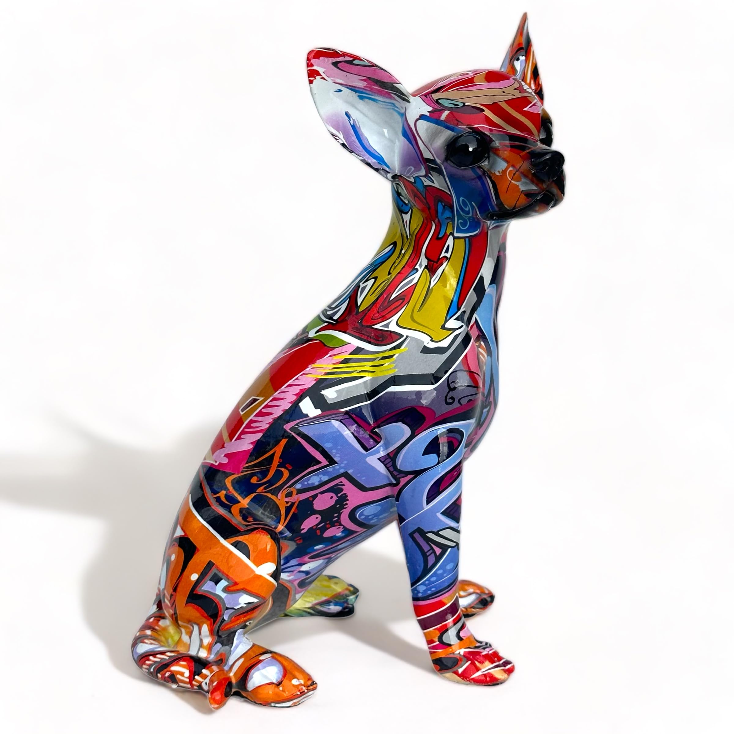 Animal Crackers Graffiti Art Chihuahua figurine, bright coloured glossy finish home decoration, Dog lover collectable, gift boxed