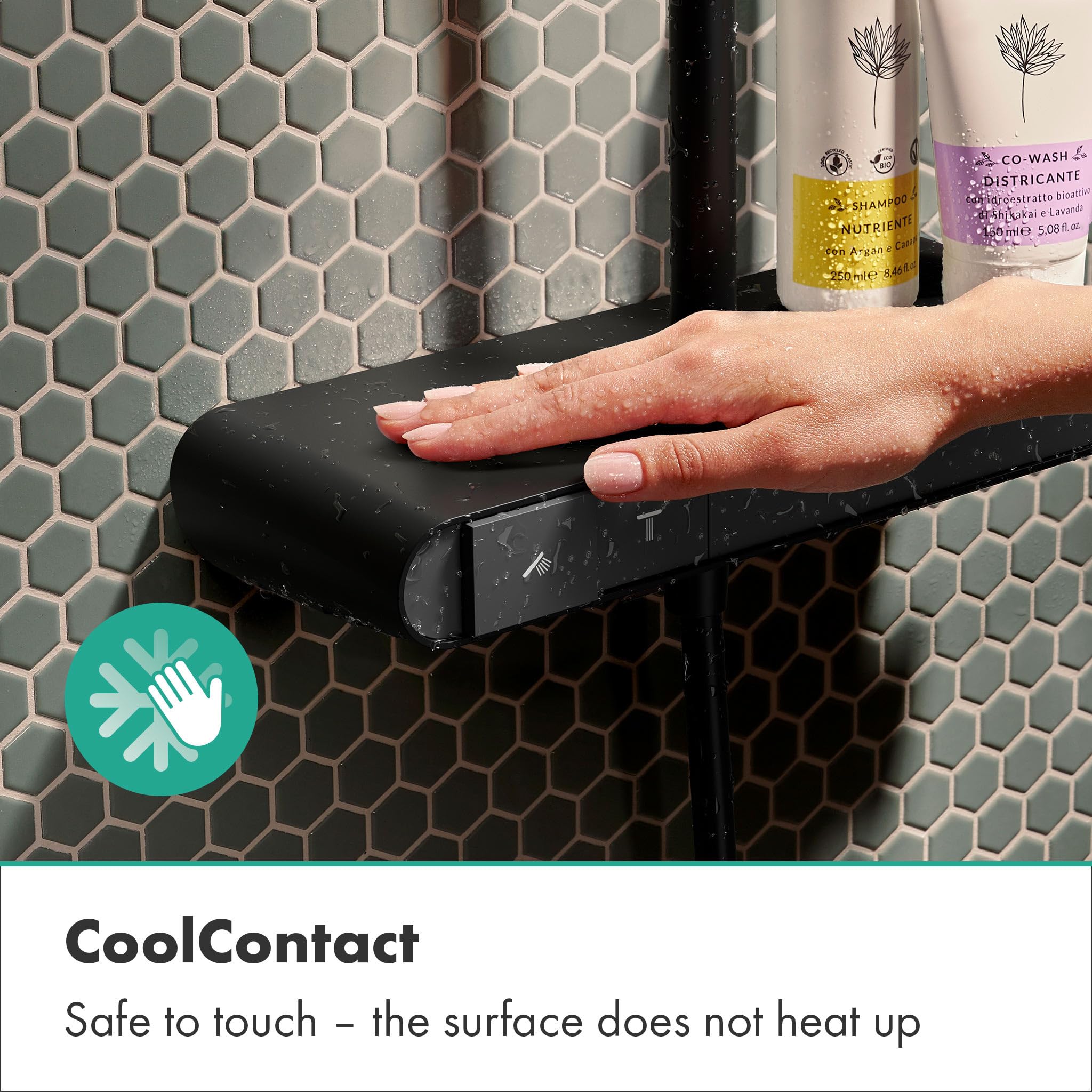 hansgrohe Activera S - sistema de ducha con termostato, max. 6 l/min (EcoSmart), ducha lluvia (240 mm) con grifo, ducha de mano (2 tipos de chorro), flexo, barra, ducha fija, negro mate, 28639670