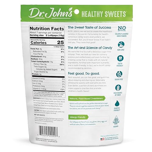 Miniatura 2 de Dr. John's - Caramelos sin azúcar, paletas saludables con cero azúcar, aperitivos bajos en calorías, dulces duros aptos para Keto, frutas mixtas, 14