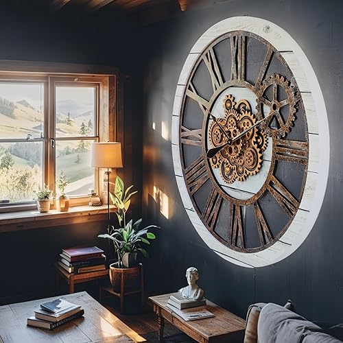 Miniatura 5 de ImprovingLife The Gears Clock - Reloj de pared con engranaje móvil real de 36 pulgadas, estilo vintage, industrial, de gran tamaño, casa de campo