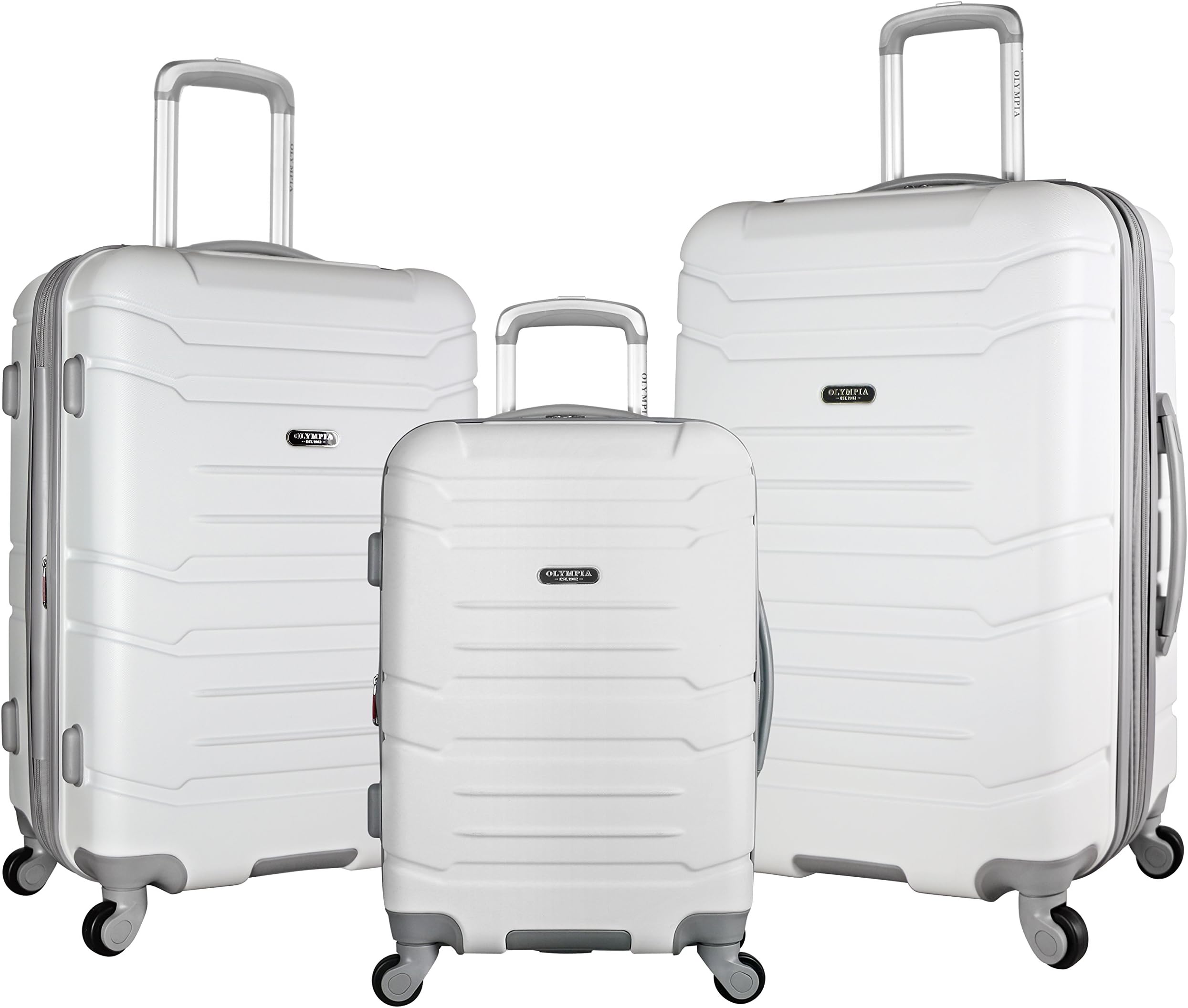 Olympia U.S.A. Denmark Expandable Hardcase Suitcase with Spinner Wheels, Available in 3-Piece Luggage Set and Carry-On Size, White
