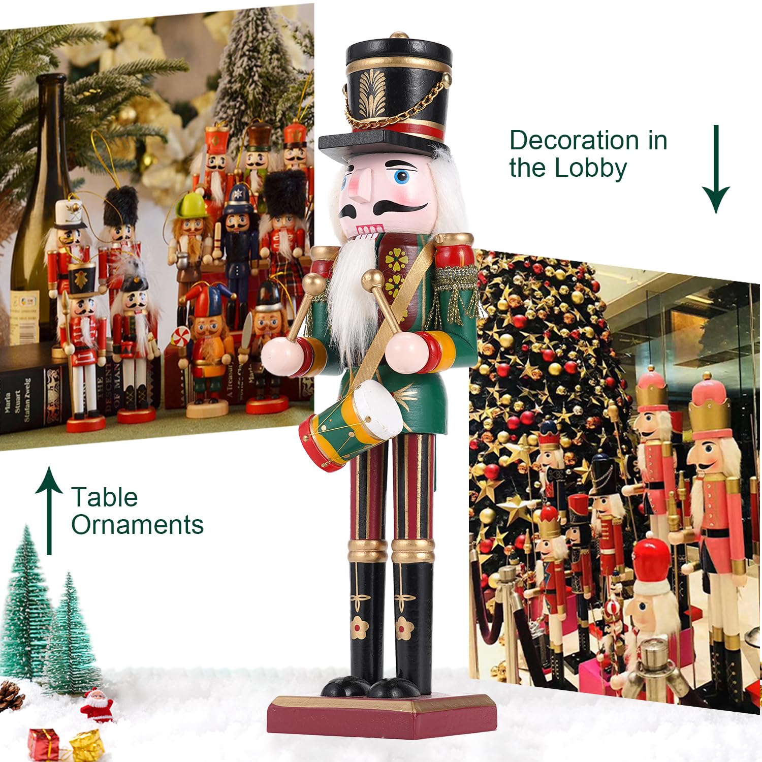 Schiaccianoci Figure in legno Soldati Schiaccianoci, 30cm Decorazione tradizionale del camino di Natale Figure Decorazione per la casa Decorazione di Natale Decorazione di Natale(Il batterista)