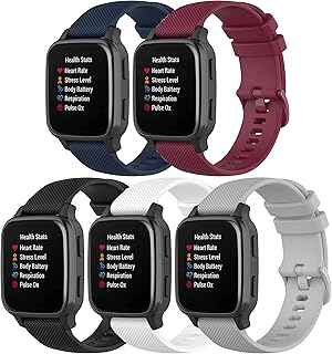 Compatible with Garmin Venu/Venu Sq/Venu Sq 2/Venu 2 Plus/Fenix 7S 6S 5S Bands, 20mm Texture Flexible Silicone Wristband Sweat Resistant Bracelet Lightweight Sport Strap for Forerunner 45 45s 55 158 245 645 Smartwatch
