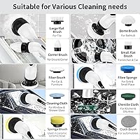 Vista 6 de Limpiador eléctrico giratorio, cepillo de limpieza inalámbrico con mango de extensión, 2 velocidades ajustables, cepillo de limpieza de ducha con 10