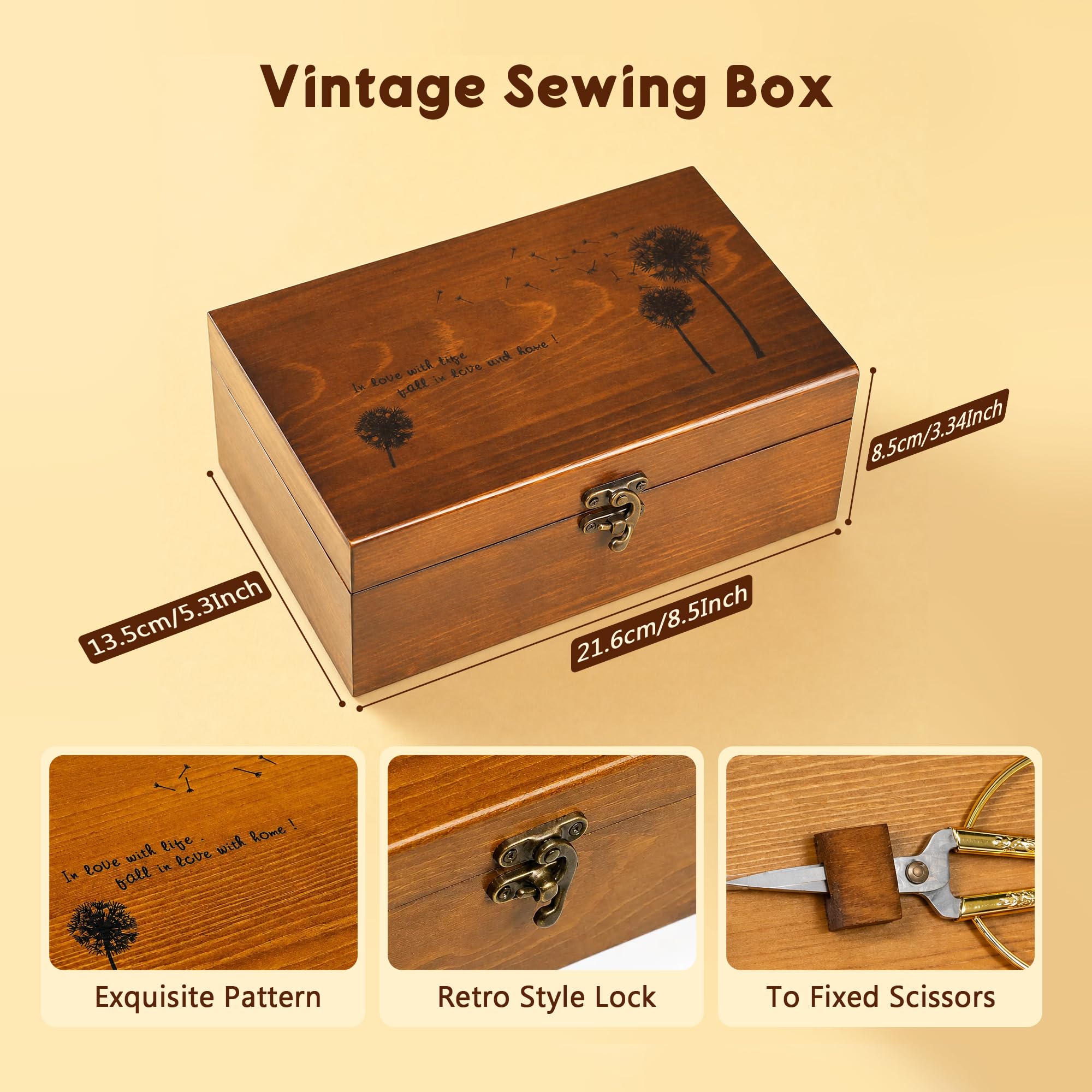 BTU Kit de costura caja cesta, kit de herramientas de reparación de costura de madera para el hogar, kit de costura universal para principiantes, accesorios para mujeres, hombres, adultos, niños