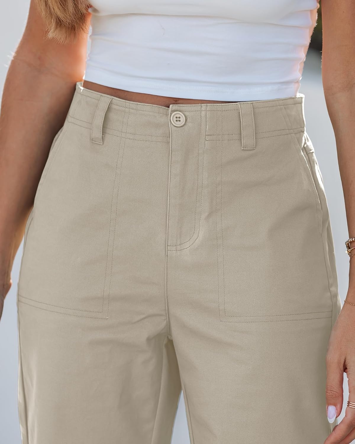 GRAPENT Wide Leg Pants for Women Cropped Chino High Waisted Business Casual Elastic Waist Work Trouser Pants with Pocket - Image 5