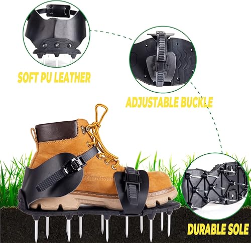 Miniatura 6 de Zapatos aireadores de césped, sandalias de aireación de césped de alta resistencia con picos, herramienta aireadora de patio, zapatos de espiga de