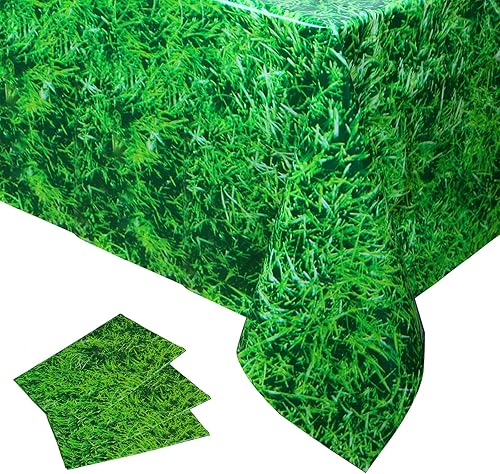 3 manteles de césped verde con patrón de hierba, desechables, de plástico, para golf, fútbol, deportes, campo, para fiestas temáticas, decoración de