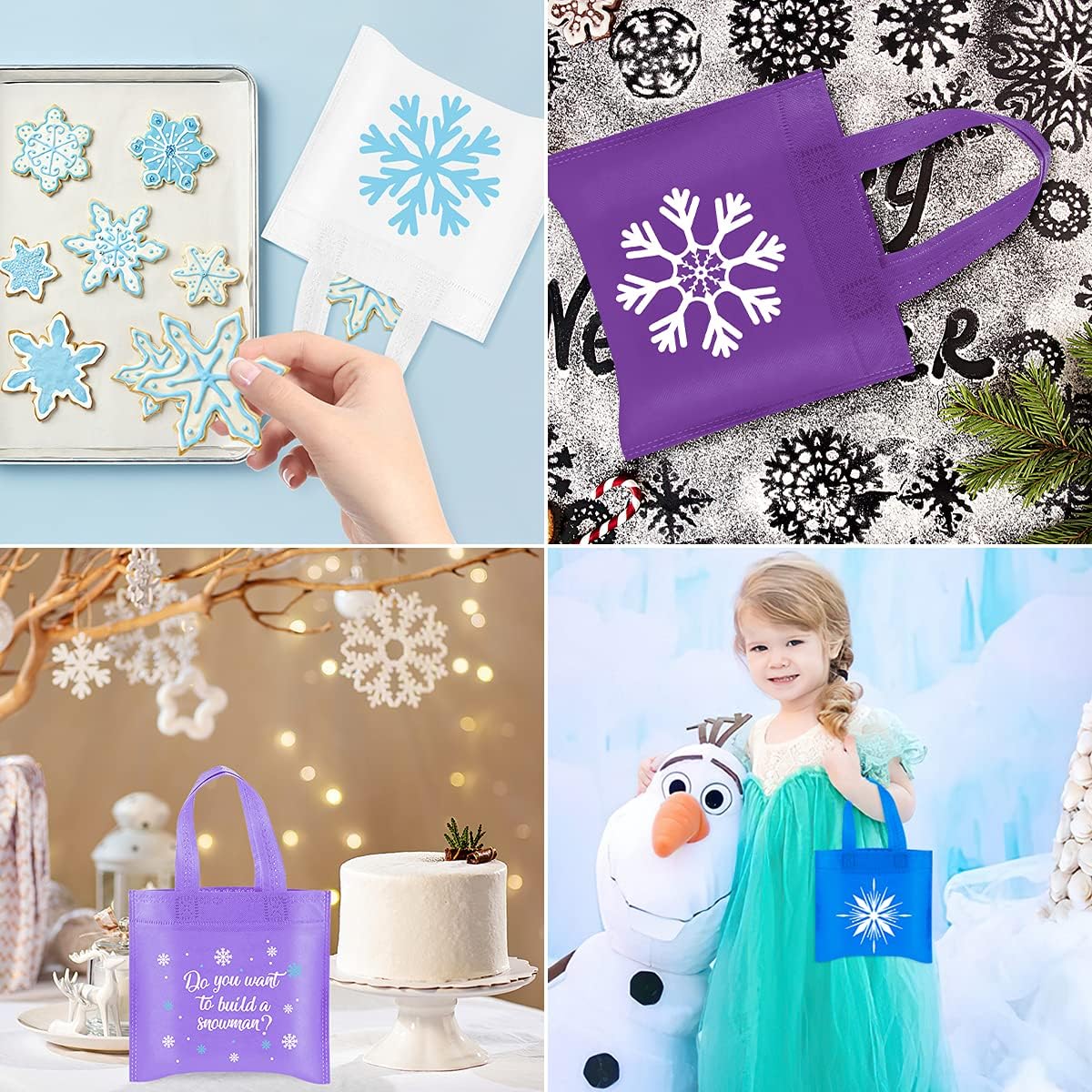 20Pcs Snowflake Party Favors, Winter Frozen Non-Woven Candy Treat Bags, Theme Goodie Gifts Tote for Kids Holiday Snowflake Winter Wonderland Birthday Baby Shower Party Supplies - Image 4