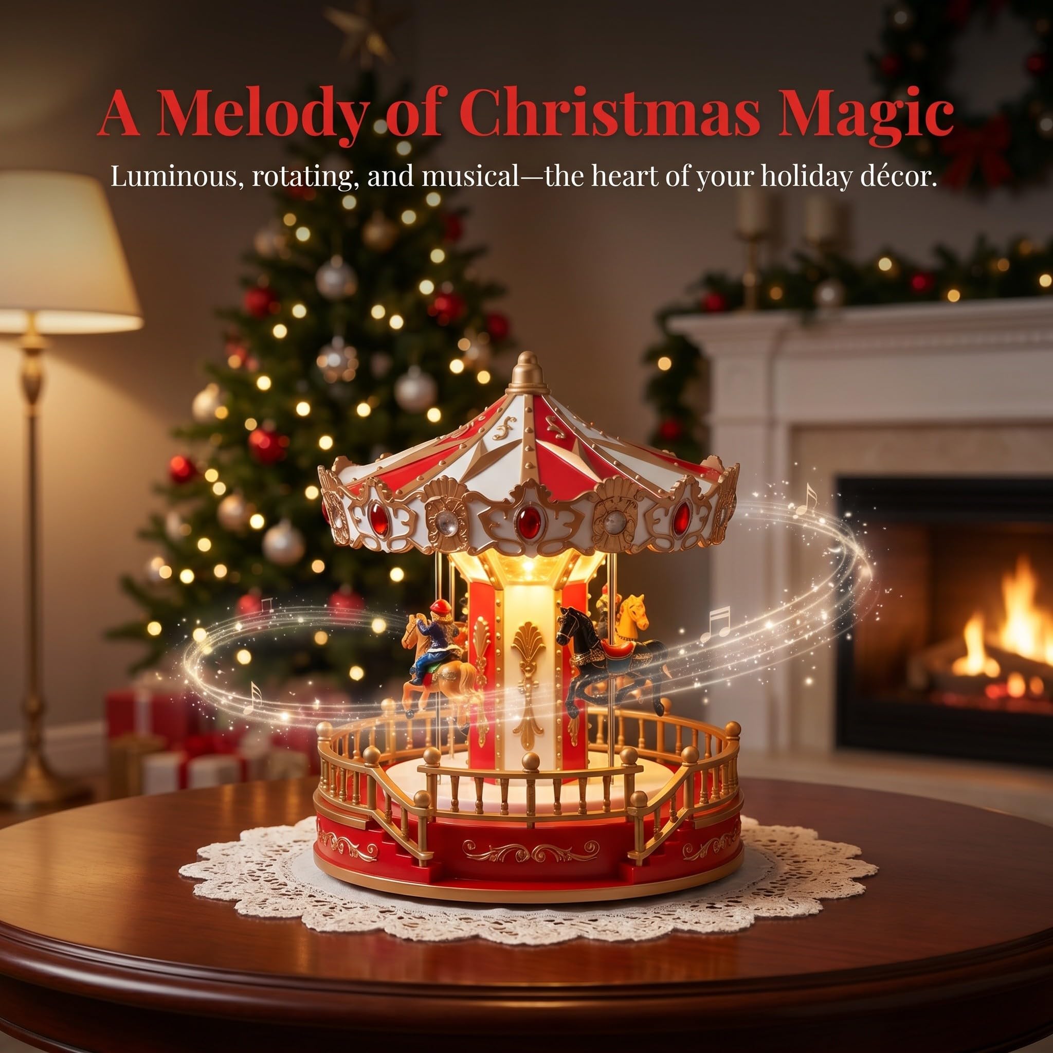 Toddmomy Statuetta di giostra Natalizia: Decorazione Rotante Musicale illuminata - Statuetta di giostra da Tavolo per la casa, Il caminetto, Le Feste di Natale e Le Vacanze.