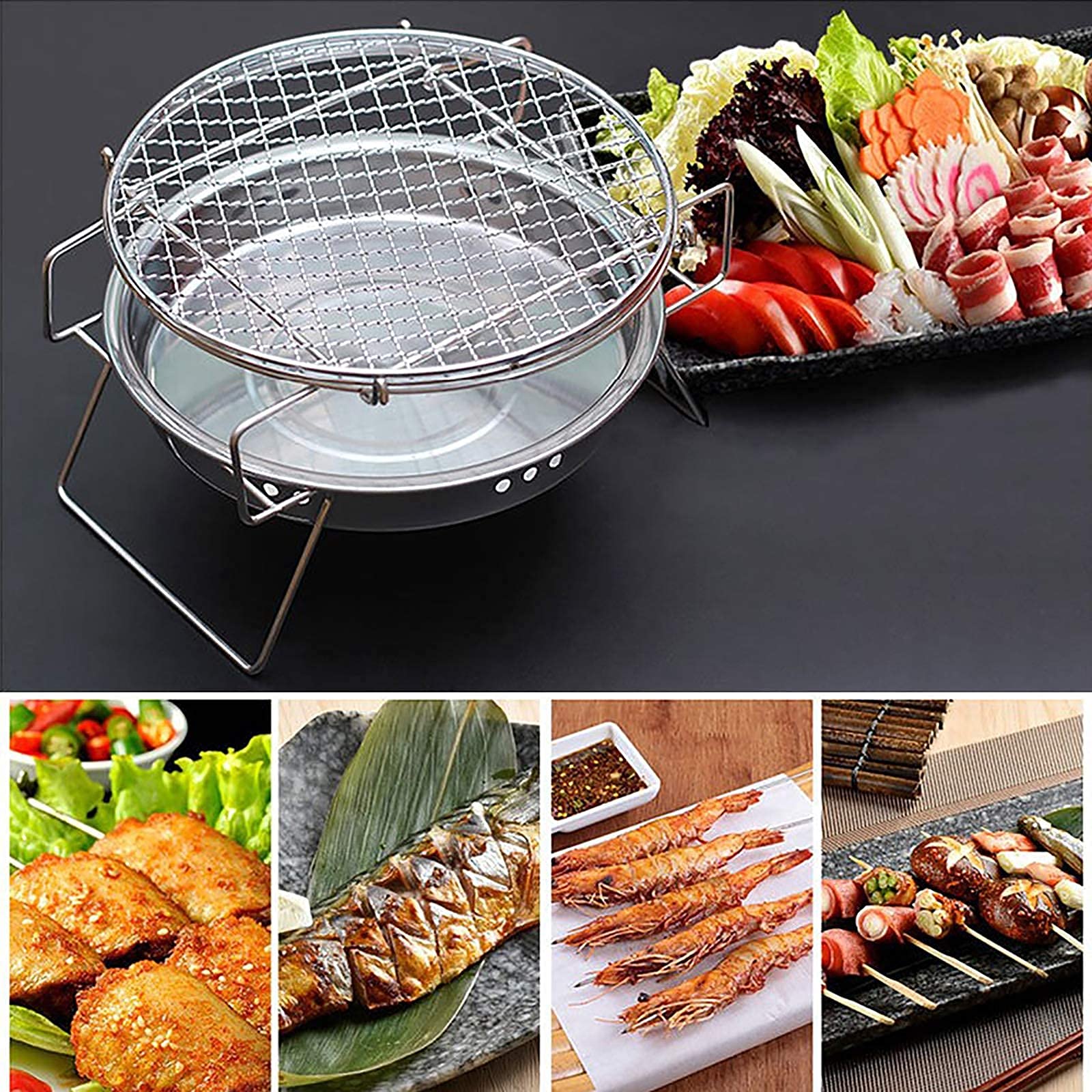 Składana kuchenka kempingowa Mini BBQ, 12-calowy grill ze stali nierdzewnej do grillowania pikników kempingowych, grill węglowy z wyjmowaną tacą, łatwy do czyszczenia