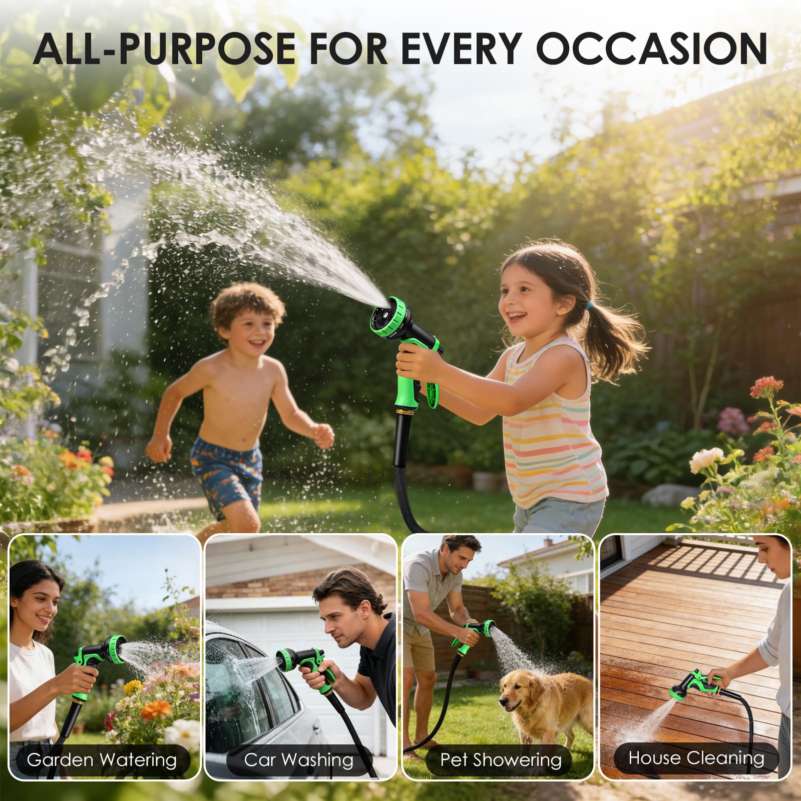 Gartenschlauch, 15 m, nicht dehnbarer, leichter Wasserschlauch mit 10 Funktionen, flexibel, knickfrei, verschleißfester Stoff, auslaufsicher, Gartenschläuche für Outdoor, Hof, Rasen, Auto, Marine
