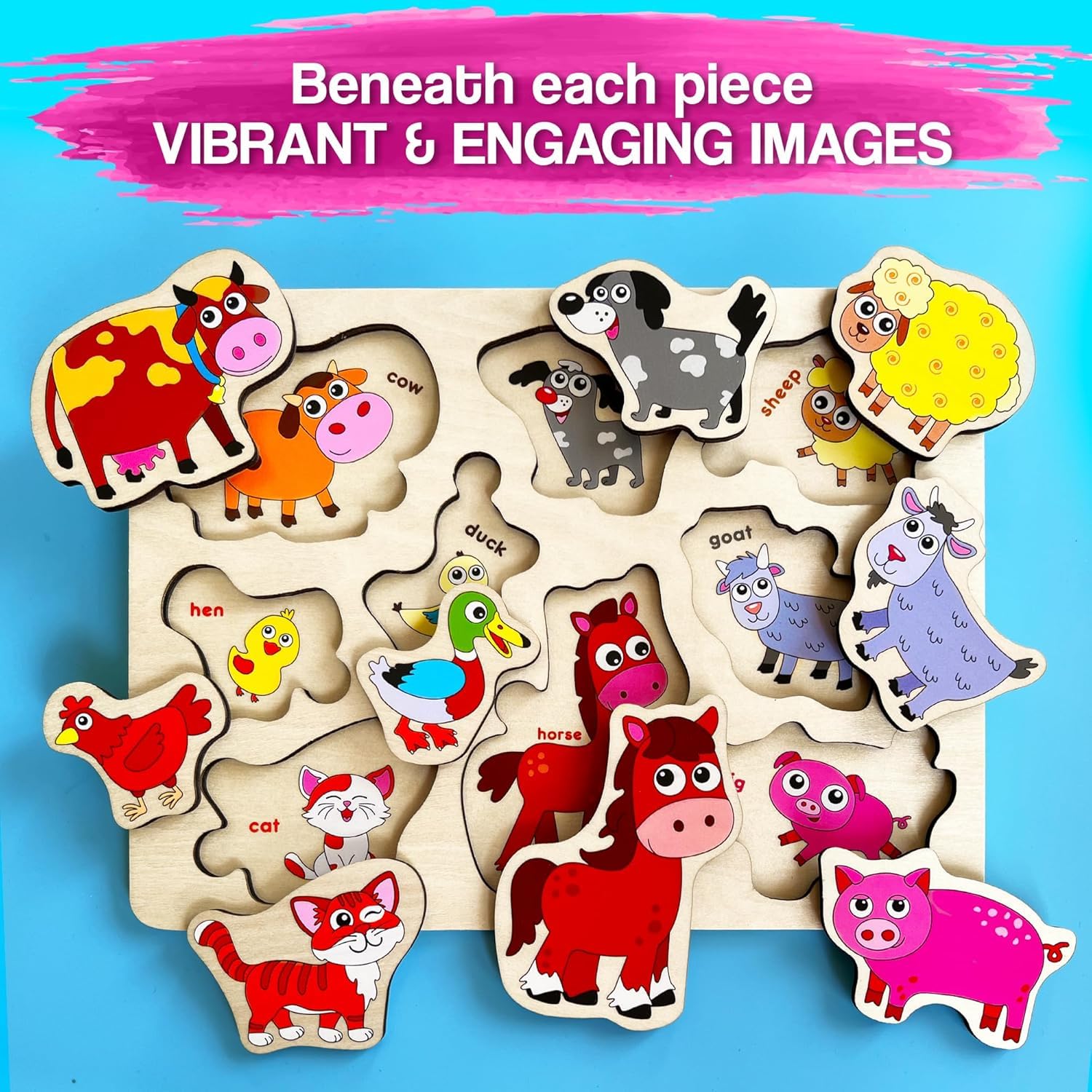 QUOKKA Farm Animals Wooden Puzzles for Toddlers 3-5, Toddler Puzzles 1-3 Years Old - Image 2