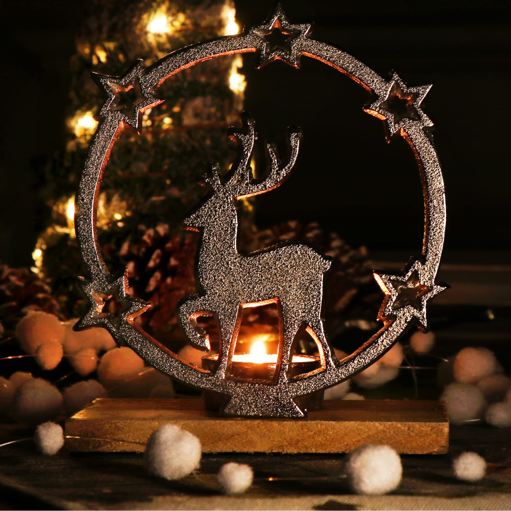 Weihnachten Rentier Teelichthalter Set - 6 Stück, Metall, Mit Schleifen, Für Tisch & Fenster
