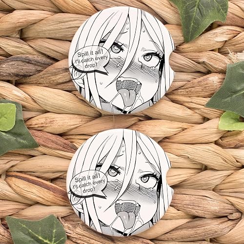 2PCS Spill It All I'll Catch Every Drop Anime Car Coasters for Cup Holders, Decorative Cartoon Car Accessories for Women Men, Cute Fun Car Decor - Spill It All I'll