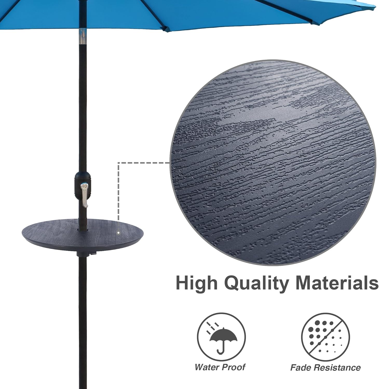 ABBLE 20'' Outdoor Adjustable All Weather Umbrella Table for Beach Patio Garden Poolside Accessory Umbrella Table Top Portable Round Table Fit 1.5-1.9in Umbrella Pole (Black)