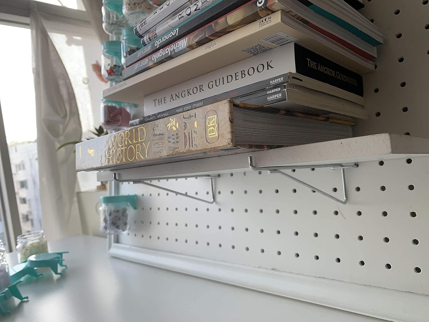 Pegboard Shelf Set -3 Extra Heavy Duty Pegboard Shelves & Durable Steel Brackets 1/4"Holes -White Stain-Resistant Peg Board Organizer Shelves -Pegboard Accessories for Home,Garage,Nursery