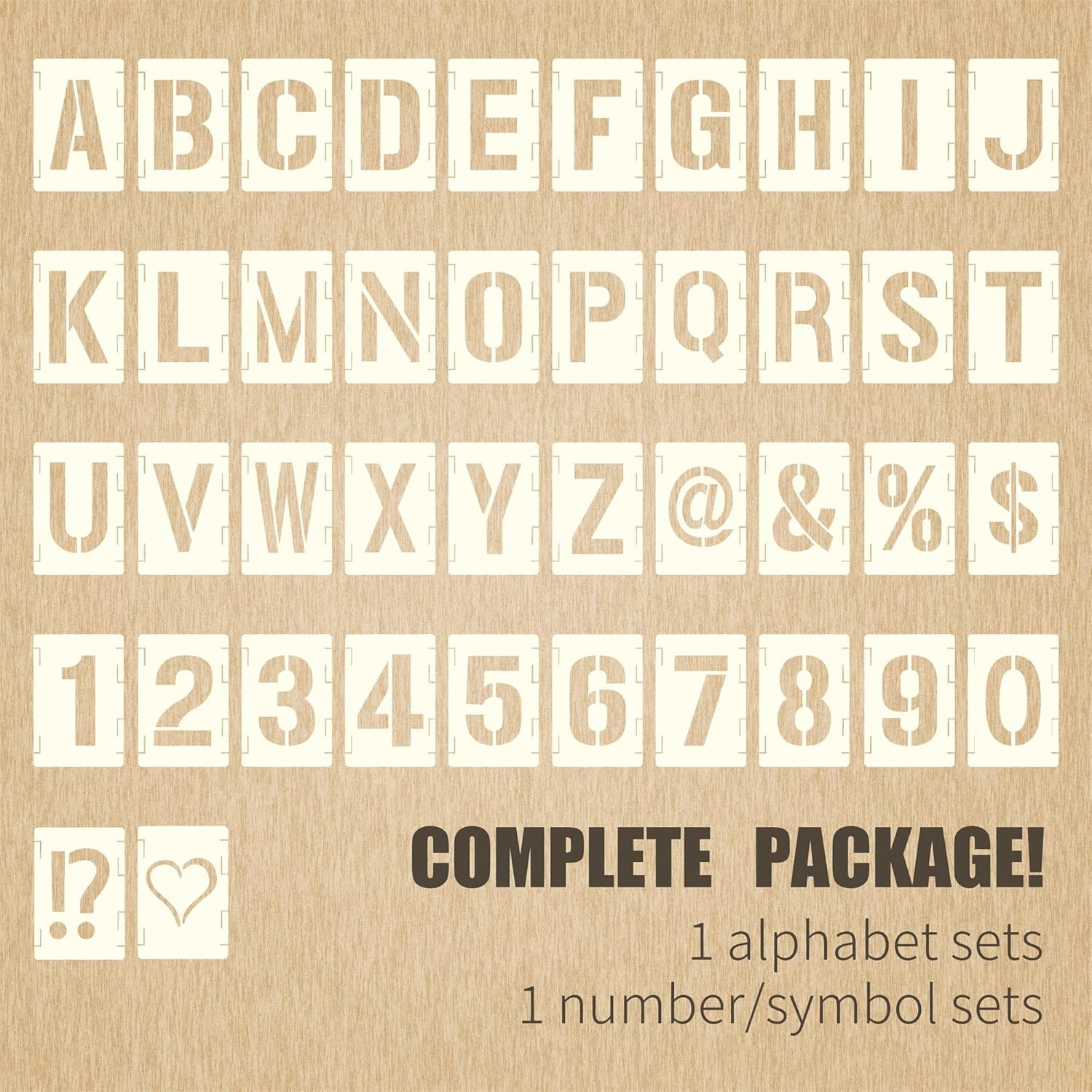 42pcs Traceable Interlocking Stencil Template Set, 12 Inch Reusable Letter Stencils for Painting, Alphabet Numbers and Symbols for Bullet Journal Canvas Rock Sign Wall Art Fabric Chalkboard