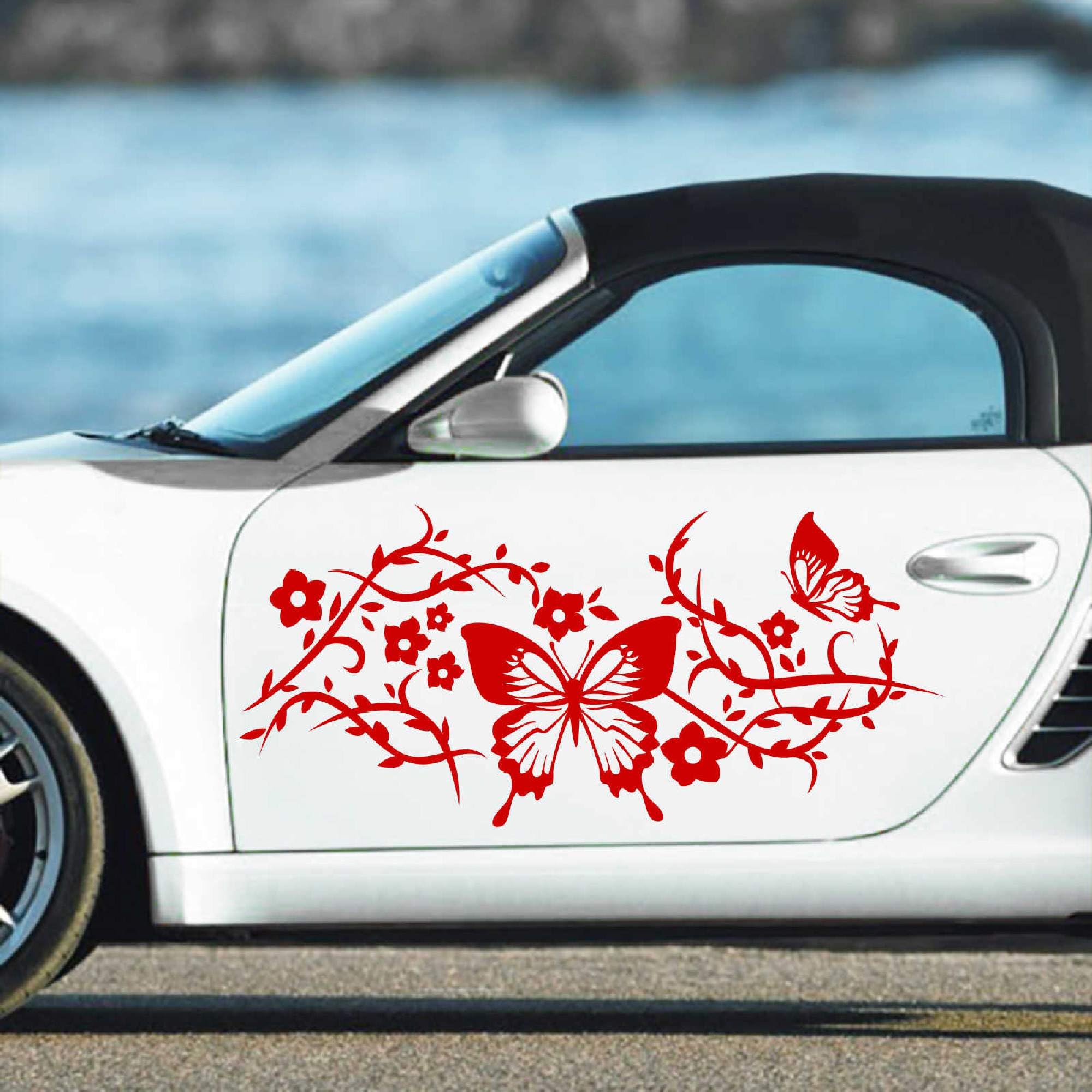 A709 - 2 adesivi per auto, motivo farfalle, 90 x 40 cm, colore: Rosso sangue (49 colori/7 gr.)