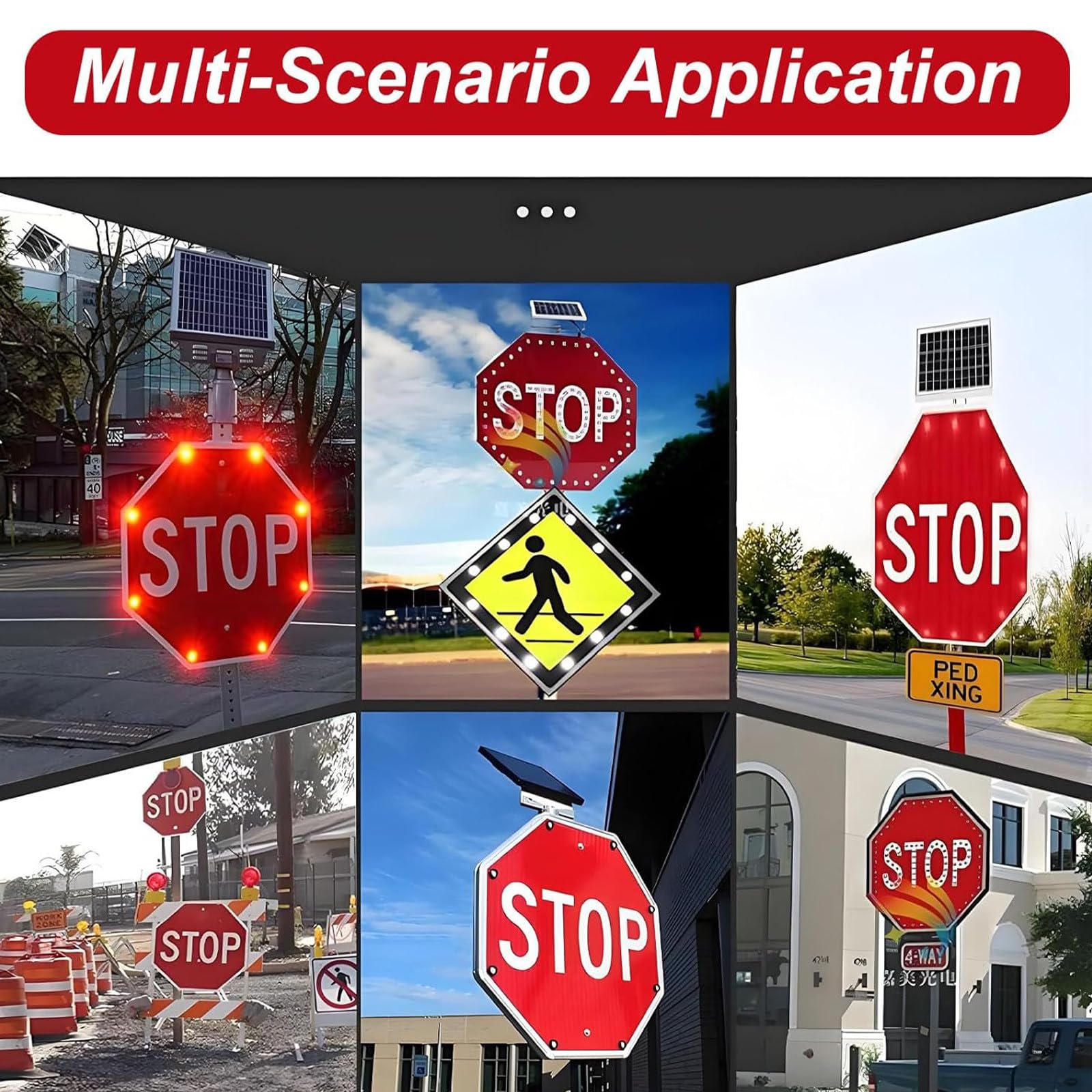 Segnale di Stop ad energia Solare, Segnale di Stop Lampeggiante a LED, segnaletica di Avvertimento per Il Traffico pedonale in Alluminio, Pellicola Riflettente di qualità Tecnica 30in