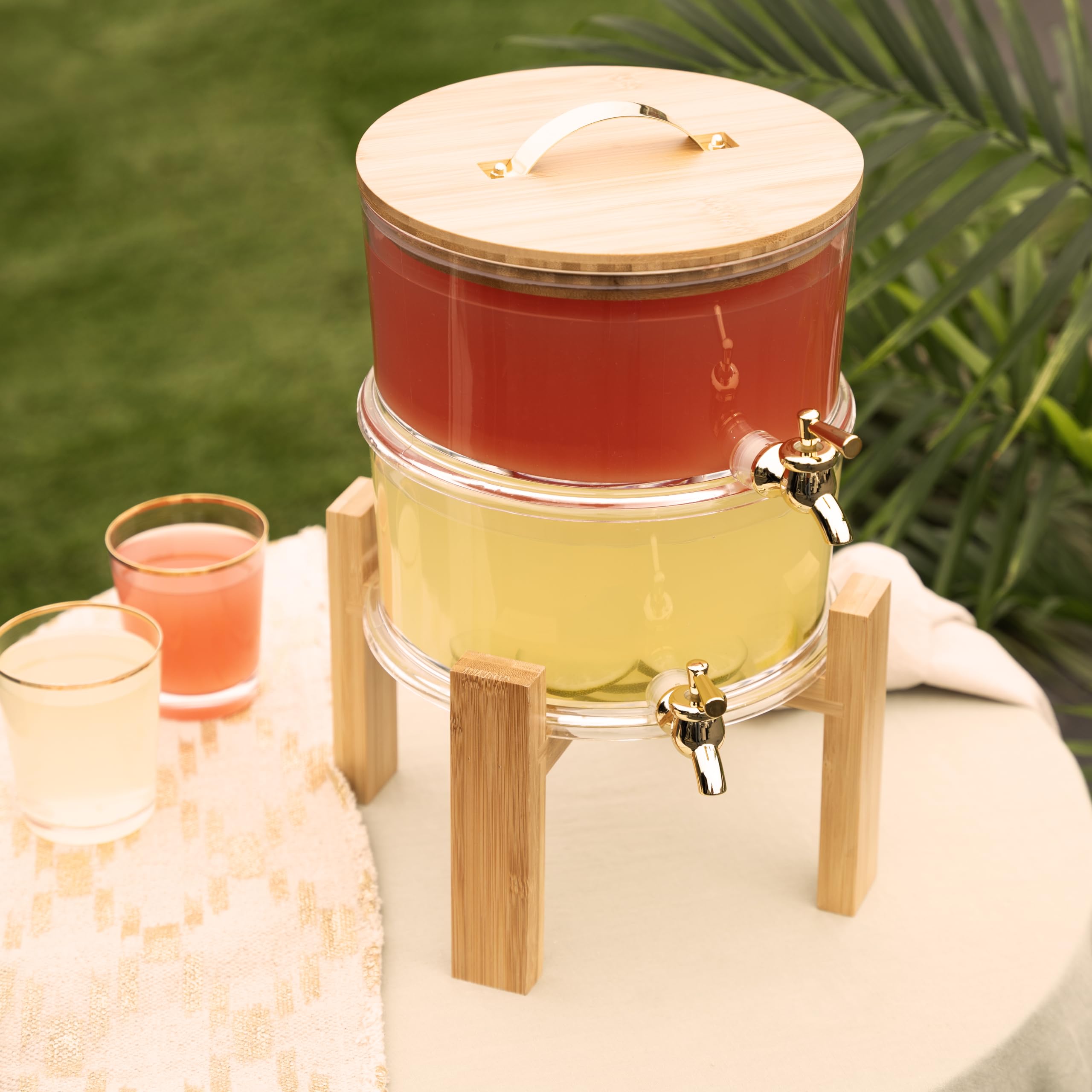 Twine Doble para exteriores, grifo de bebidas, fiestas de cóctel con soporte plegable de madera, dispensador apilable, juego de 1, transparente