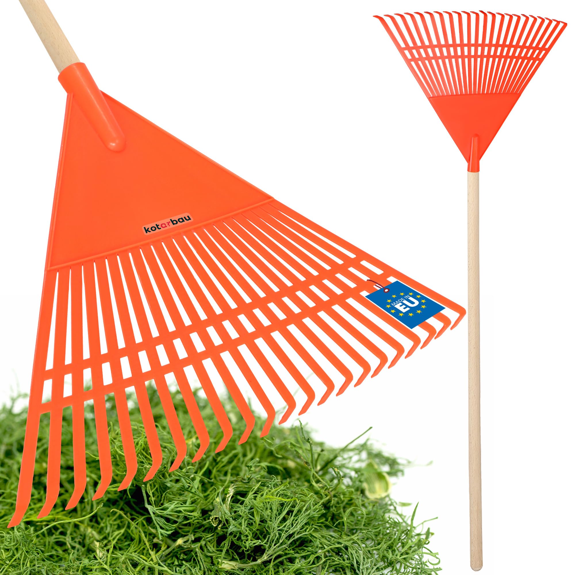 KOTARBAU® Rastrillo Jardín - Plástico - 55 cm - Naranja - con Mango - Rastrillo para Césped - Rastrillos - Ligero Y Resistente - Herramienta para Jardinería