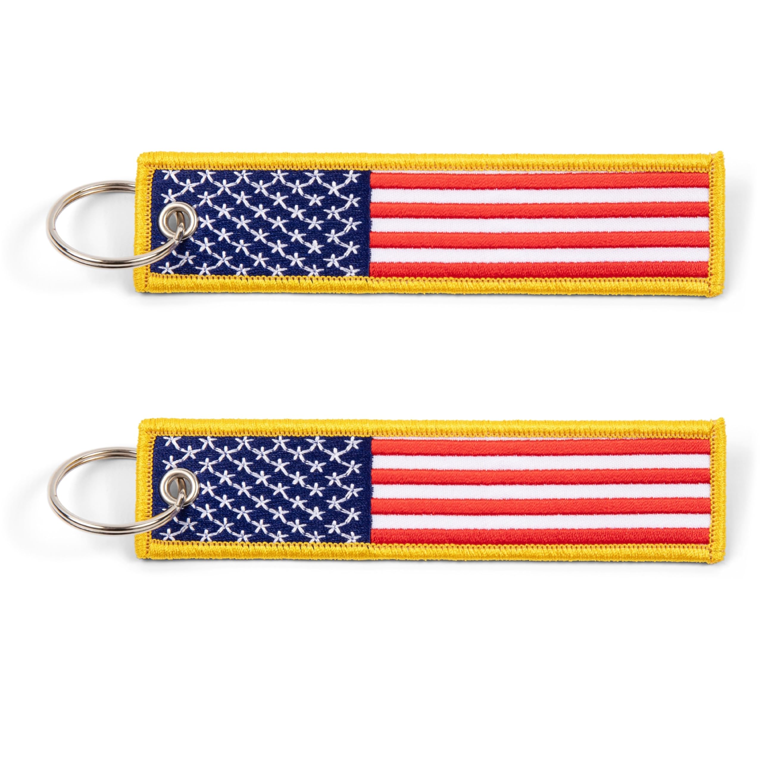 Great 1 American Flag Keychain Tag with Key Ring & Carabiner 2-Pack (Red White Blue Gold)