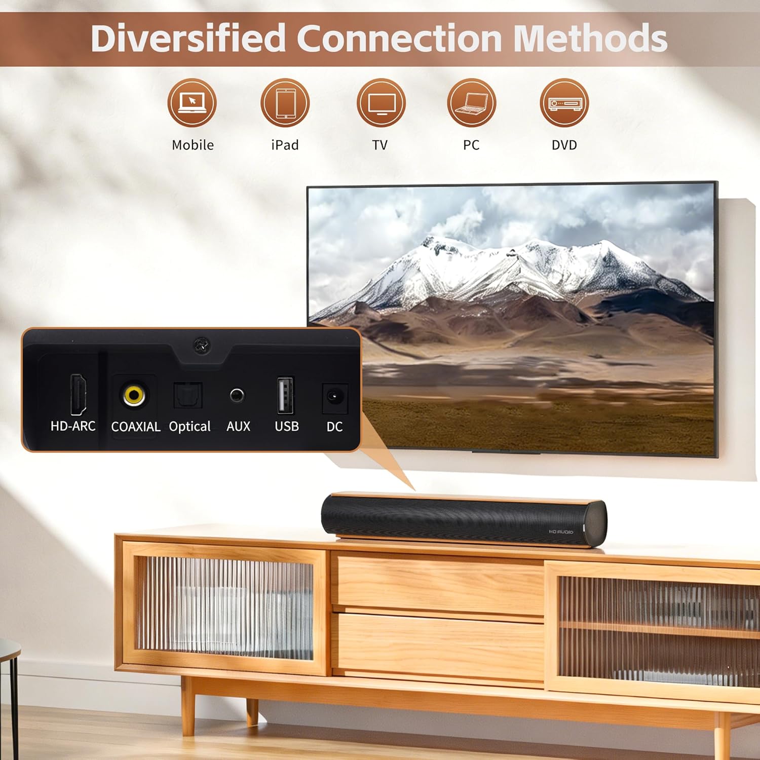 Sound Bar for Smart TV,50W Soundbar with Bluetooth/ARC/Optical/AUX Connect, Auto Volume Boost
