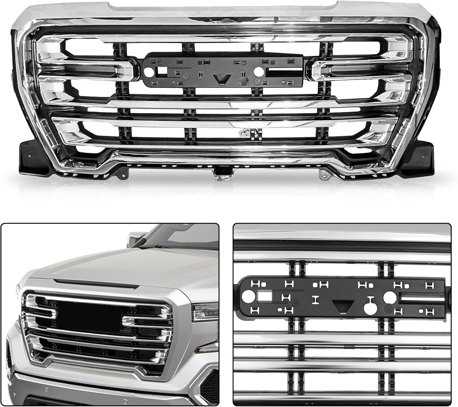 Partsflow For 2019 2020 2021 2022 GMC Sierra 1500 Front Upper Grille Grill Bumper Chrome Shell Assembly 84508284