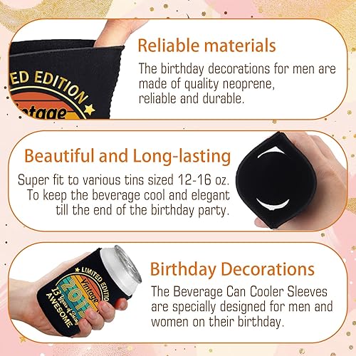 Miniatura 3 de Decoraciones de cumpleaños número 18  Niños y niñas, suministros de fiesta y recuerdos, fundas enfriadoras para latas de bebidas, paquete de 12,