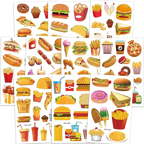 Konsait Food Temporary Tattoos for Kids, Ice Cream Hamburger French