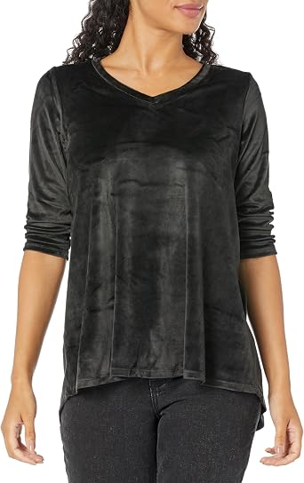 HUE Women's Perfect Legging Tunic Tee - Ultra Soft Velvet, V-Neck, Hi-Low Hem, 3/4 Sleeves, Relaxed Fit - View #8