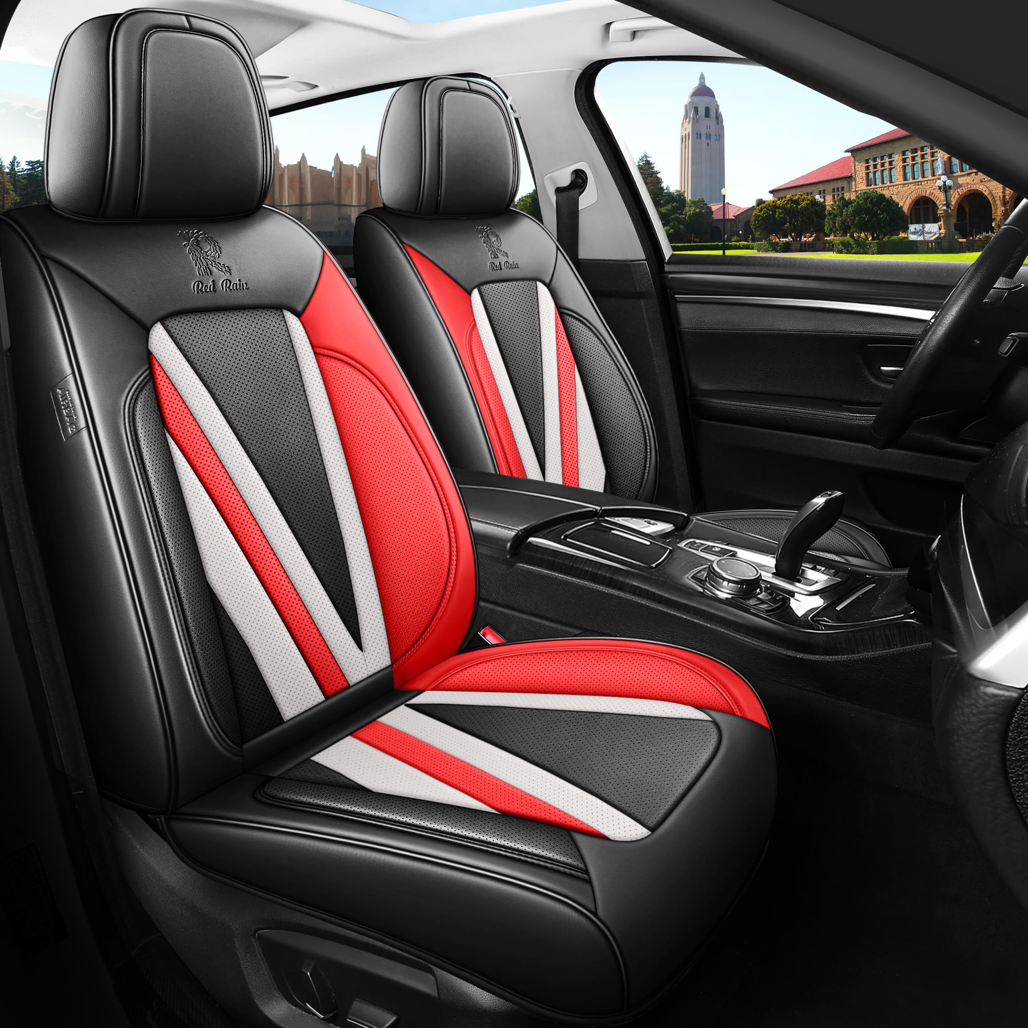 Full Coverage Blue Car Seat Covers Universal Seat Covers Leather Auto Seat Cushion Covers (R-Blue+White) — view 15