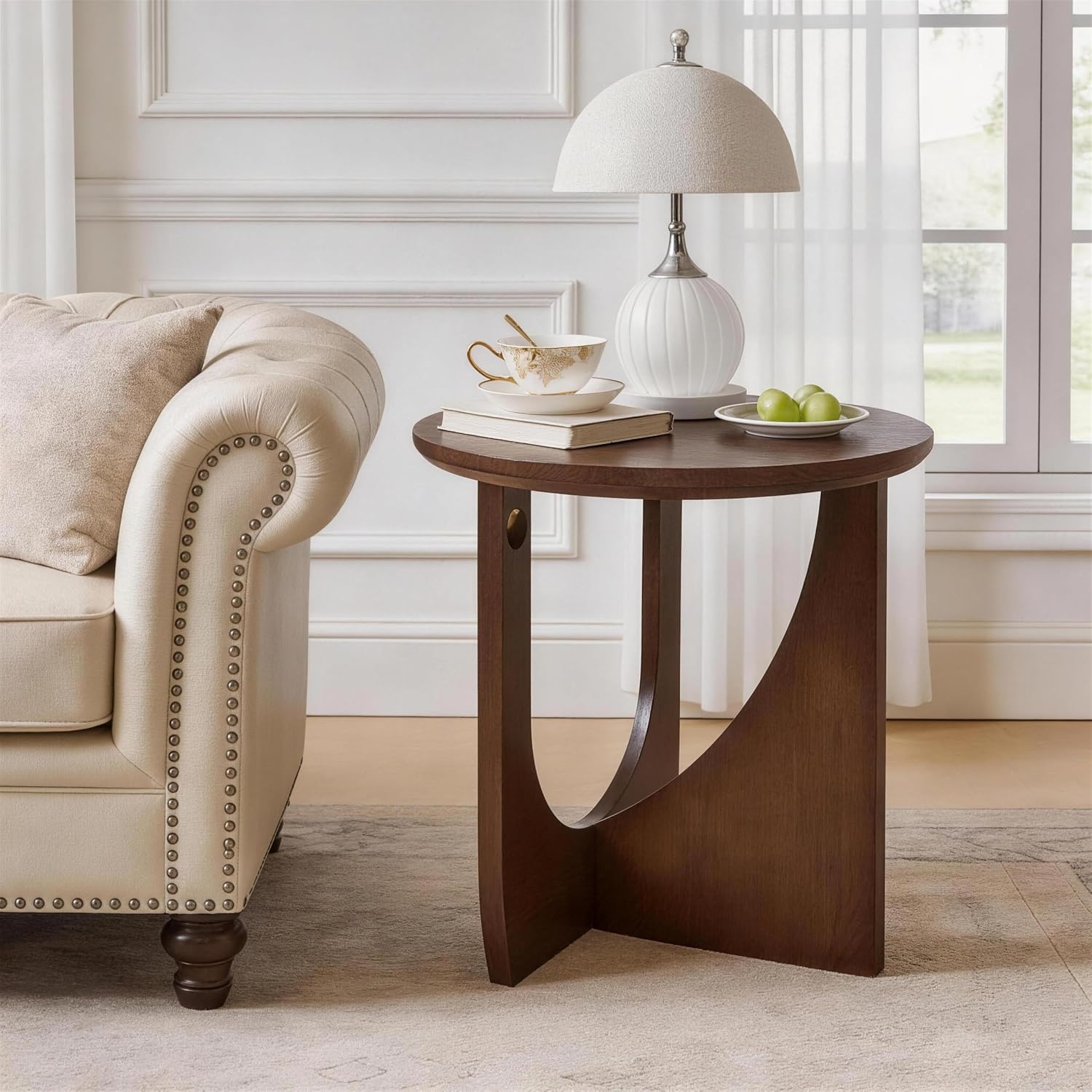 Solid Wood Round Side Table, 19.68''H End Table for Living Room Bedroom