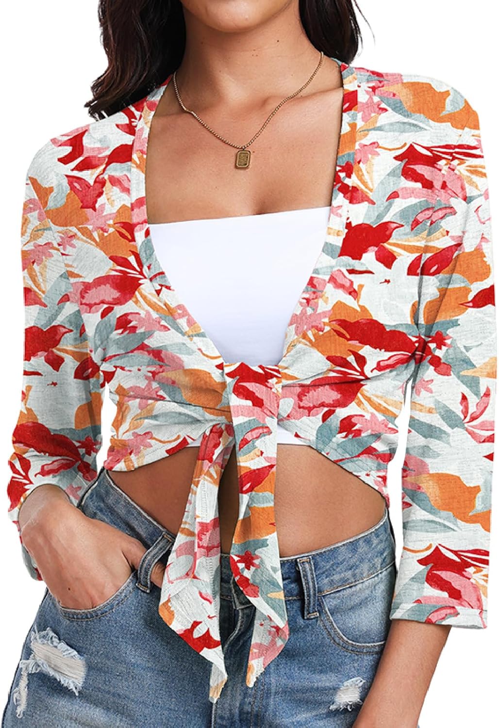 PrinStory Womens Tie Front Shrug 34 Sleeve Bolero Jamaica Ubuy