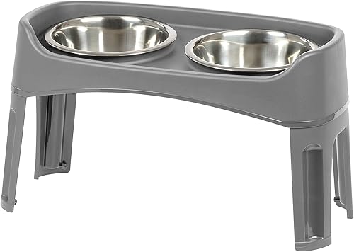 Miniatura 12 de IRIS USA Adjustable Elevated Dog Bowls, Raised Feeder with 2 Stainless Steel 64 oz Bowls, Spill-Guard Rim, 12.25" or 4.63" Heights, Durable Plastic